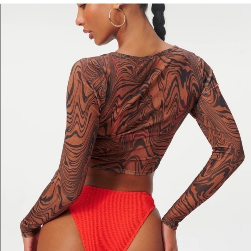 Good American Chai Swirl Mesh Crop Top Swim Cover View 3